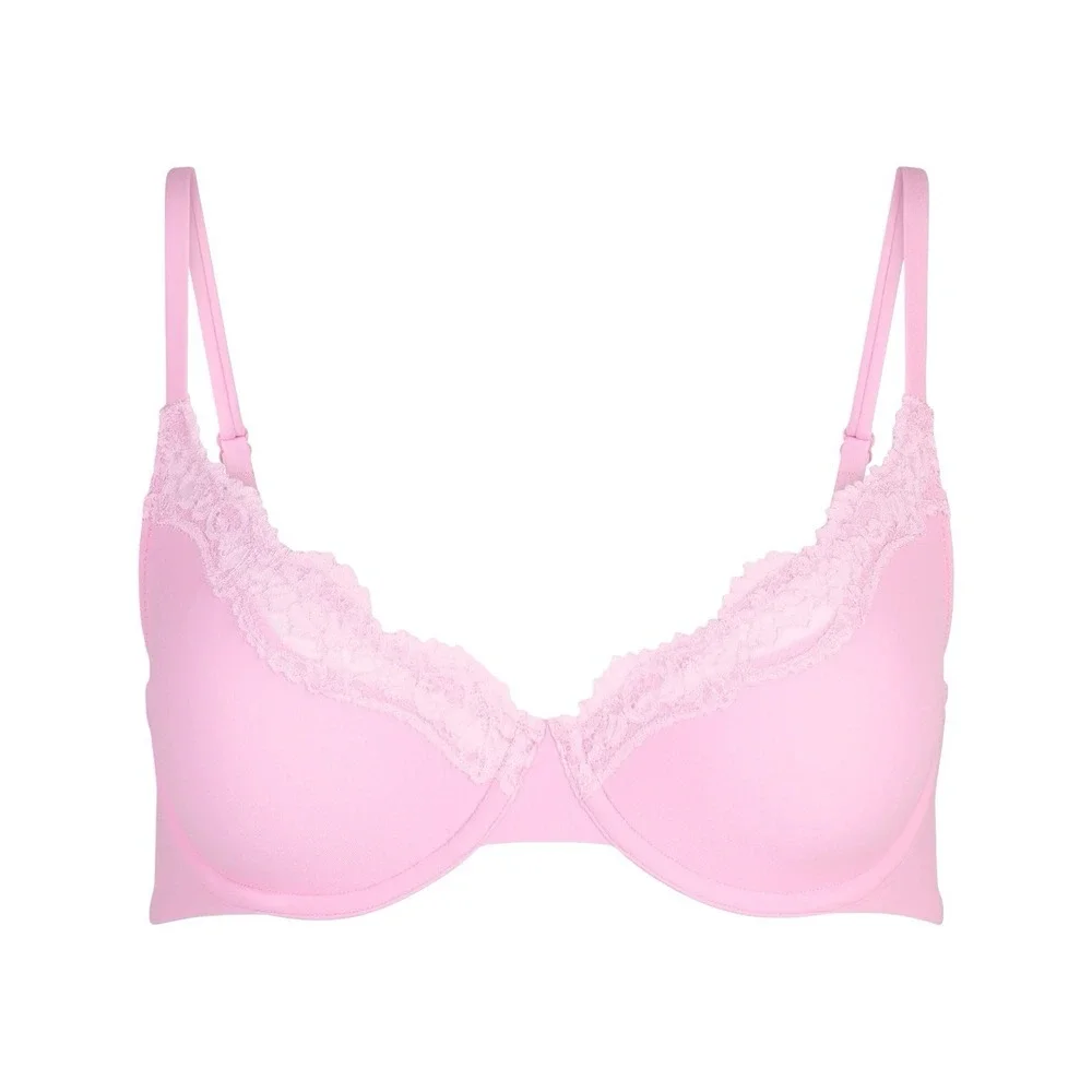 Skims Fits Everybody Lace Unlined Demi Bra - Bubble Gum Tonal - NWT - 34C